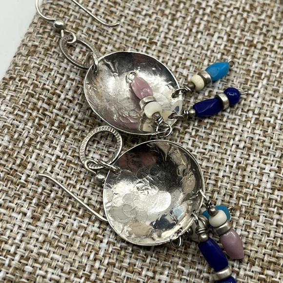 90's Handmade Sterling Silver Shell Drop Earrings with Beaded Accents - Picture 11 of 17